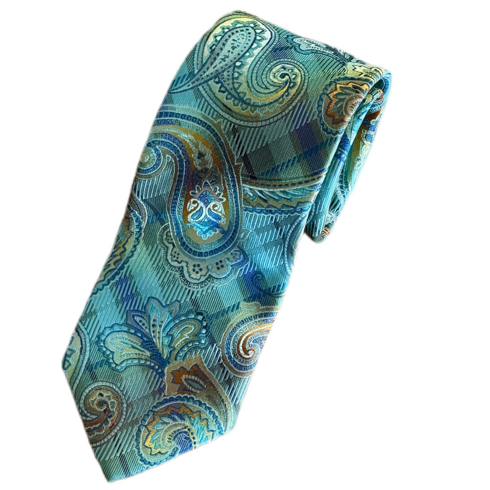 Teal Paisley Stacy Adams Necktie & Pocket Square [handkerchief] Combo